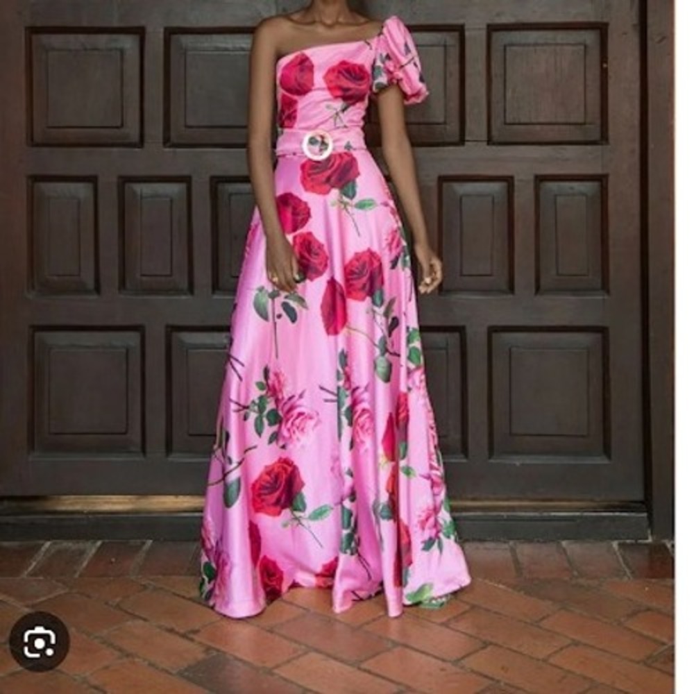 Mar a Mar Vestido Vida Maxi Dress Rose‎ Floral One Shoulder XS Wedding Guest